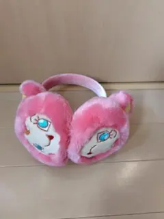 ピンクのファー耳あて・キャラクター刺繍付き