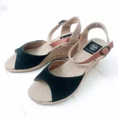 ☆夏物SALE☆ サンダル ウェッジソール スウェード ストラップ ブラック 黒