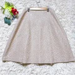 美品【エフデ】(13 LL)フレアスカート 花柄レース ピンクベージュ 通勤