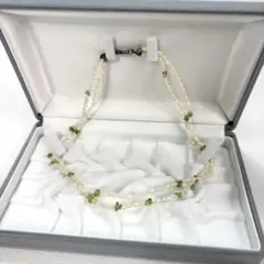 淡水パール ネックレス ペリドット　グリーン 天然石 2連 パールネックレス