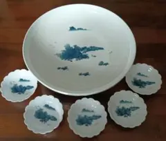 伊万里 鍋島焼 畑萬陶苑 楼閣山水図 大皿 31cm 小皿 セット 山水 風景 伊万里 鍋島焼 畑萬陶苑 楼閣山水図 大皿 31cm 小皿 セット 山水 風景