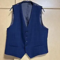 美品　スーツベスト　ネイビー　紺　チェック　ジレ　ポリエステル100%洗濯可能