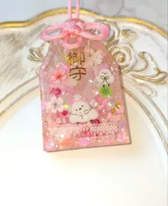 匿名配送✨シマエナガ御守り風♥桜シェイカー❀ローズクォーツ入