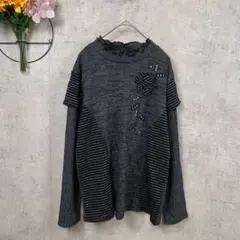 美品 glossibeaut ニット セーター ラインストーン L グレー