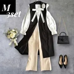 ロングジレ セレモニーママスーツ3点M ボウタイ ロペピ 入学式 通勤