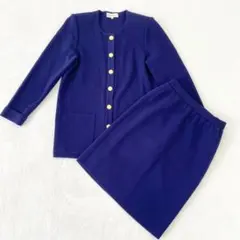 イヴサンローラン*ヴィンテージセットアップ　スカート　金ボタン　ノーカラー　M イヴサンローラン セットアップ ジャケット スカート ひざ丈 金