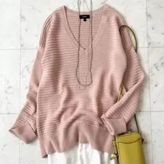 美品♪セオリー　コットン　カシミヤ　ニット　Ｖネック　長袖　ピンク　ゆったりS
