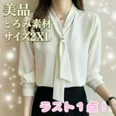 《ラスト１点》タイ付き白ブラウス 長袖 オフィス フォーマル 大人可愛い 2XL