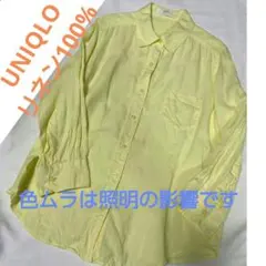 UNIQLO 　リネン100% シャツ 　可愛いイエロー　M　 麻シャツのサムネイル