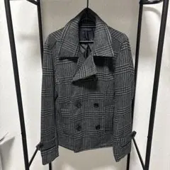 グレー系チェック ダブルブレストピーコート