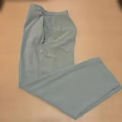 婦人服　ミセス、シニアパンツ　グリーングレーゴムウエスト スラックス