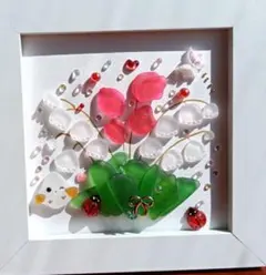 ❤️スズラン❤️ チューリップ❤️シマエナガ❤️てんとう虫❤️シーグラスアートのサムネイル