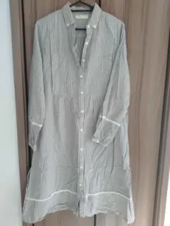 マタニティパジャマ　授乳服　ストライプシャツワンピース M-Lサイズ