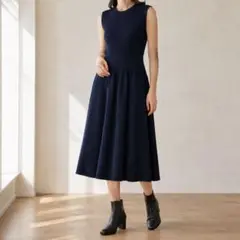現行品新品m,i,d, リブニットドッキングワンピース　ネイビー34 現行品新品m,i,d, リブニットドッキングワンピース ネイビー34 - メルカリ