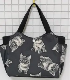 猫柄 ・キュート 子猫柄・ミニサイドポケット付きトートバッグ