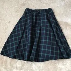 緑×紺チェック　フレアスカート プリーツスカート