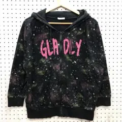 00's y2k 古着 手書き風プリント 宇宙柄 猫耳付 スウェット パーカー