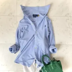 近年モデル✨美品✨ポロラルフローレン ニットドレスシャツ ストライプ ポニー刺繍