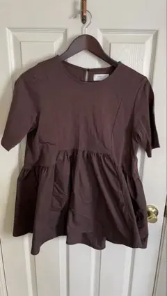 OPAQUE.CLIP ダークブラウン ペプラム 半袖シャツ