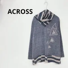 ACROSS【ラインストーン】タートルネック　韓国製　デザインニット　グレー