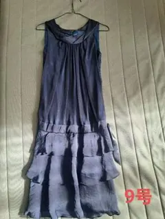 ノースリーブ　ネイビー　ワンピース　結婚式　パーティー　フリル　ドレス　二次会