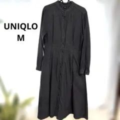 ユニクロ 綿 グレー シャツワンピース Mサイズ 長袖