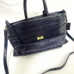 potior ポティオール　2WAY クロコ型押し　バッグ　ネイビー　ブルー