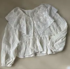アイボリー レース付きフリル襟ブラウス M