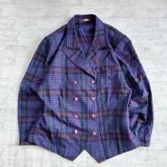 80s ヴィンテージ レトロ チェック ダブルジャケット　個性的　古着