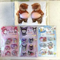 シャカシャカ水貼りシール 3枚+ぷにぷにお腹シール柴犬2匹セット