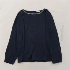 ■テチチ ビジュー付き長袖ブラウス ネイビー Mサイズ レディース