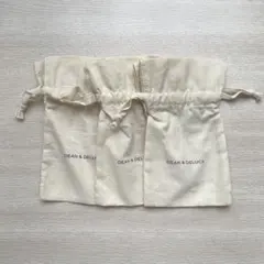 【DEAN&DELUCA】ロゴ入りミニ巾着袋 3枚セット アイボリー