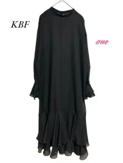 KBF【美品】フリルロングワンピース シースルー　ブラック　one