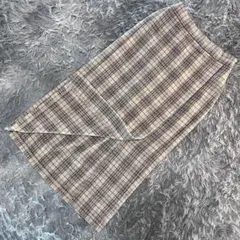 GU ジーユー チェックナロースカート ロング スリットあり ベージュ M