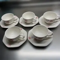 ノリタケ　花柄陶器ティーカップ5個セット