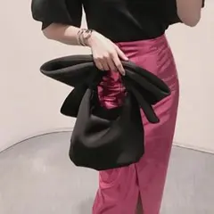 ビッグリボン ハンドルバッグ 可愛い 綺麗 韓国 ショルダーバッグ シ ブラック
