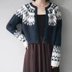求心柄クロップドニットカーディガン ネイビー　リュミエ　同型　カーディガン　防寒