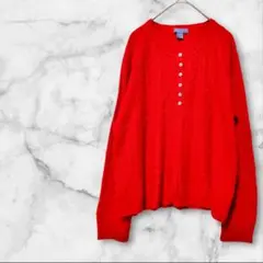 LAURA SCOTT 赤 ボタンデザイン アランニット XL vネック