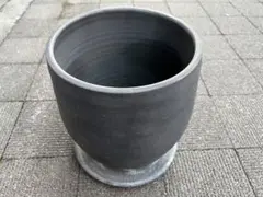 黒色陶器植木鉢 皿付き