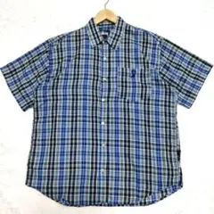 STUSSY　半袖シャツ　Lサイズ　青　チェック柄　90s　紺タグ　刺繍ロゴのサムネイル