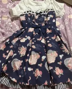 lizlisa スウィートサボン柄ワンピース　ネイビー　サイズ2