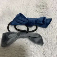 ネイビー&グレー　リボンヘアゴム　2個セット