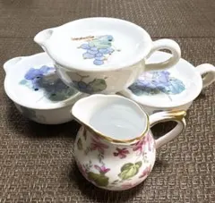 ティーパックトレー3点　& ミルクピッチャー1点　花柄　陶器