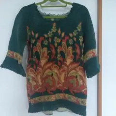 昭和レトロ花柄五分袖ニットセーター