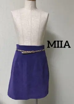 MIIA 紫　ヒョウ柄ベルト　スエード　台形　無地　スカート