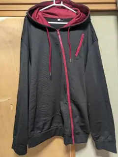 バイカラー ジップアップパーカー ブラック×レッド（6XL）