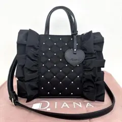 美品★ダイアナ　キルティング　フリル　バッグ　黒　ショルダー付き