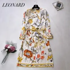 【ほぼ未使用】レオナール 宝石 フラワー トリム シルクウール ロングワンピース ほぼ未使用】レオナール 宝石 フラワー トリム シルクウール ロング
