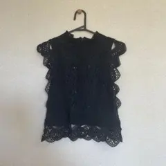 総レース ノースリーブブラウス ブラック