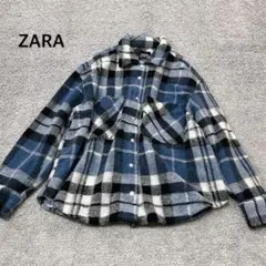 【ZARA】チェック柄 オーバーシャツジャケット ブルー ウール混 厚手